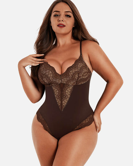 Sculpting Lace Deep-V Neck Bodysuit