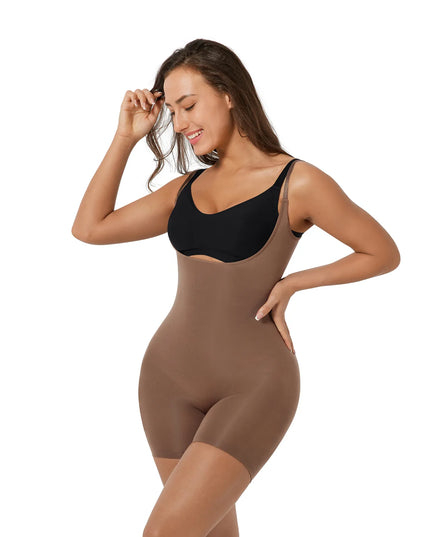 Open Bust Seamless Bodysuit Mid Thigh